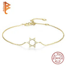 Стерлингового серебра 925 пробы, браслеты с гексаграммой, геометрический ослепительный Фианит, браслет, золотой цвет, цепочка, очаровательный браслет, Женские Ювелирные изделия