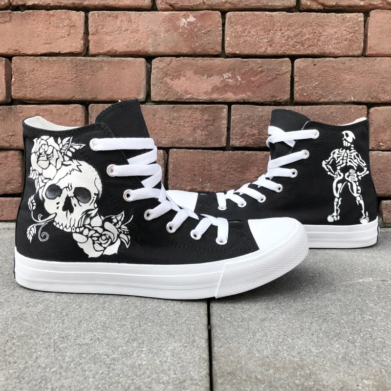 Wen Black Sewing Canvas Sneakers Skull Skeleton Rose