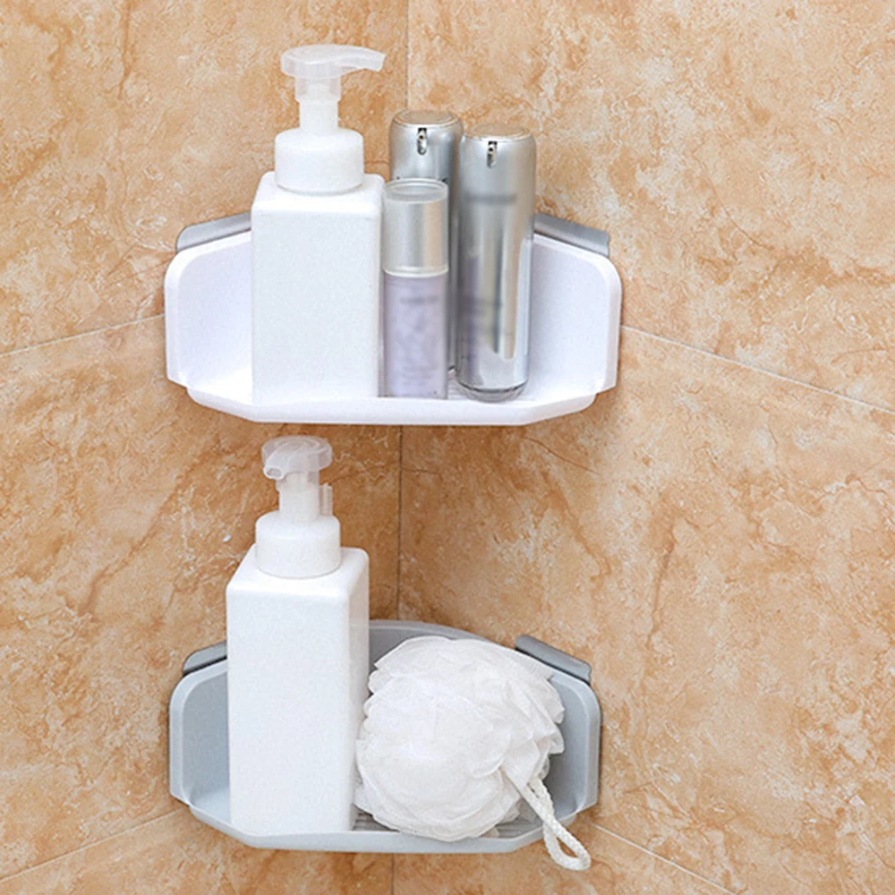 

Wall Mounted Type Bathroom Storage Rack No Perforation Plastic Kitchen Storage Rack Organizer Shower Bathroom Sucker Shelf