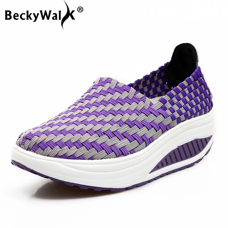 BeckyWalk/Весенняя женская обувь на платформе; женские слипоны; повседневные тканые кроссовки на платформе; Женская Осенняя обувь из сетчатого материала; WSH2915