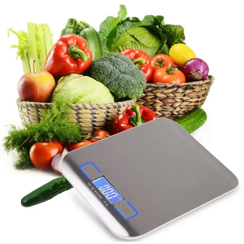 Цифровые кухонные весы 11 фунтов/5000 г Электронные весы из нержавеющей стали светодиодный кухонные точные измерительные инструменты
