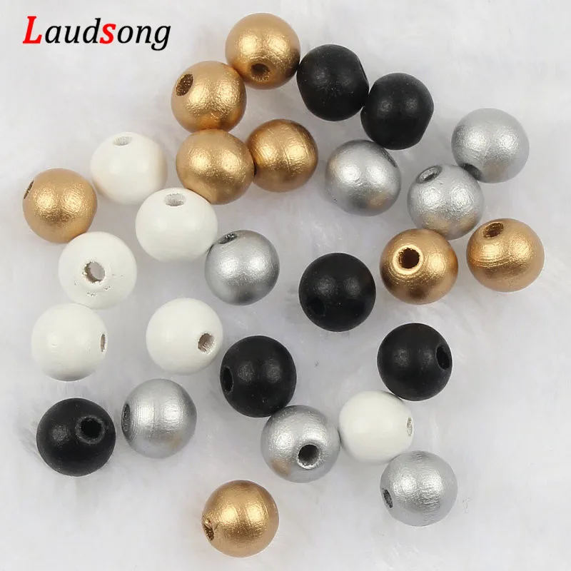 DIY 50-500pcs 6 8 10 12mm Gold Silver Natural Wooden Beads Round Ball Loose Wood Spacer Beads For Jewelry Making Accessories