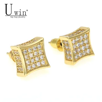 

AAA Zircon Men's Stud Earrings Copper Material Gold color Color Square Earrings For Women Fashion Hip Hop Jewelry 12mmx12mm