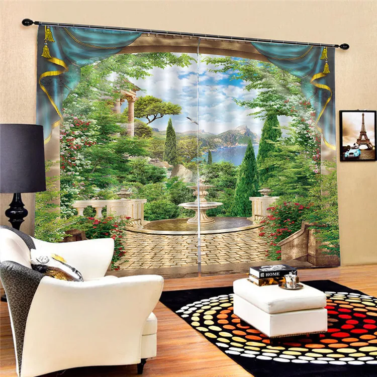 Custom 3d waterproof blackout curtain Outdoor garden scenery, home