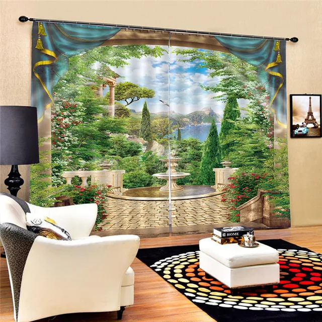 Custom 3d waterproof blackout curtain Outdoor garden scenery, home