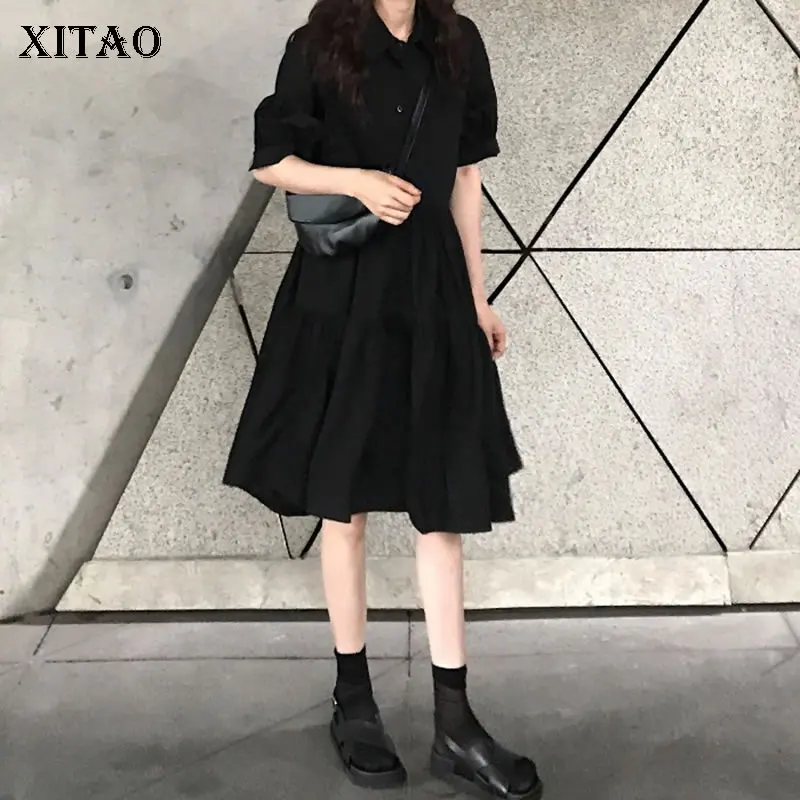 XITAO винтажное плиссированное платье с поясом Женская корейская мода отложной