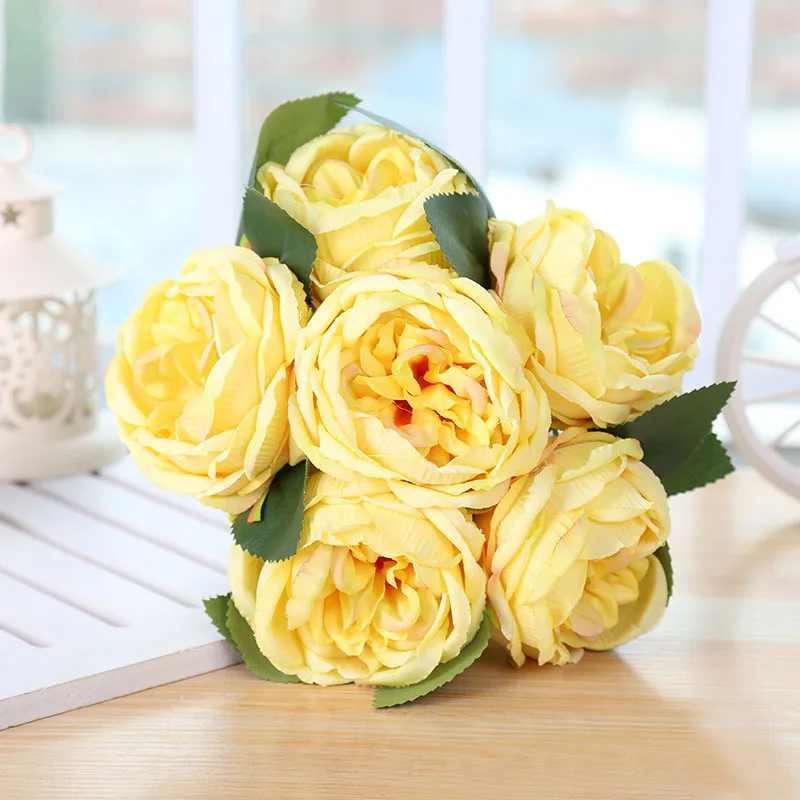 Bridal Bouquet Rose Artificial Flowers Red Pink Hydrangea Home Decoration White Peony Wedding Flower (14)