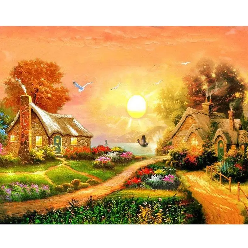 

5D DIY Diamond Painting Scenery Country Cottage Diamond embroidery Scenery Full Round Cross stitch crystal Wall Painting