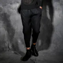 Весна и лето личность шаровары брюки мужские Плиссированные лодыжки длина брюки мужские свободные широкие брюки шаровары мужские