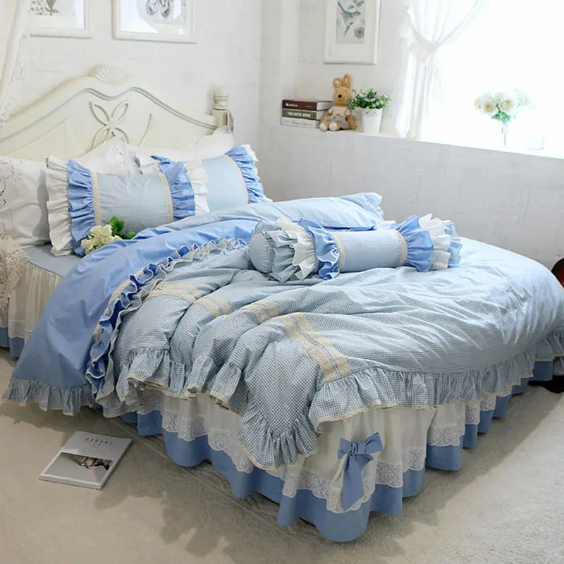 Top sweet ruffle bedding set plaid ruffle duvet cover bedding sun
