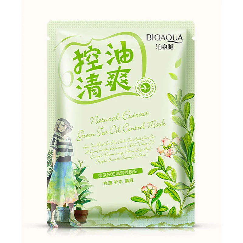 Bioaqua растения маска для лица Фруктовые экстракты алоэ гранат уход за кожей лица увлажняющая укрепляющая коллагеновая эссенция маска для лица - Цвет: Green tea