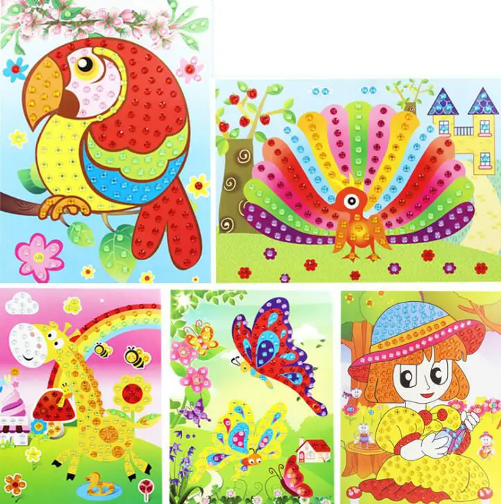

2pcs DIY Diamond Handmade Stickers Crystal Paste Painting Mosaic Puzzle Stickers Graffiti Early Education Children Puzzle Toys