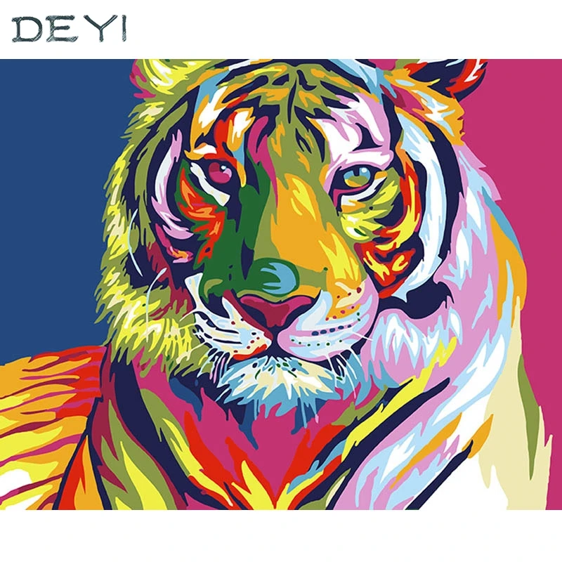40*50cm Hand Oil Painting Symphony Tiger Decorative Linen Framed Mirrors Wall Art For Living Room 4050750 | Дом и сад