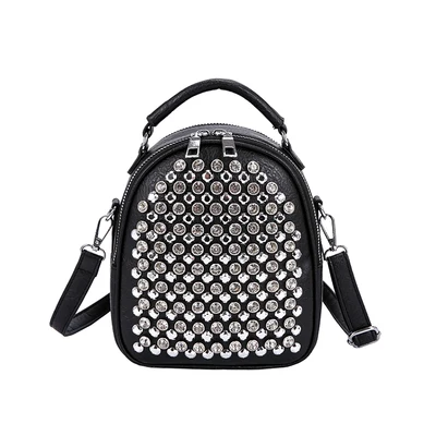 Модный многофункциональный маленький рюкзак с заклепками для девочек, школьная мини-сумка для женщин, модный дорожный рюкзак с заклепками, 2 слоя, сумка из искусственной кожи, 249 - Цвет: Черный