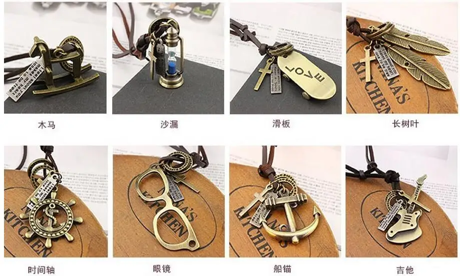 

19 style lowest men necklaces Vintage leather rope long necklace scissors bear Leaf pendant necklaces for women leather necklace