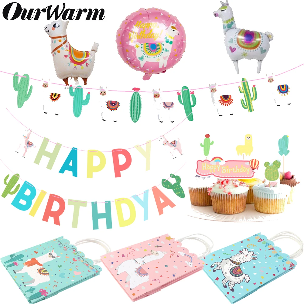 Ourwarm Enfants Anniversaire Chasse Anniversaire Cactus Gateau Topper Joyeux Anniversaire Guirlande Banniere Lol Fete Decor Alpaga Feuille Ballon Aliexpress
