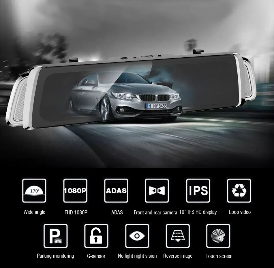 ANSTAR 4G Android Dashcam Full HD 1920x1080 Зеркало DVR Автомобильный рекордер Wifi ADAS GPS Dash камера 10 ''IPS сенсорный экран автомобильный видеорегистратор