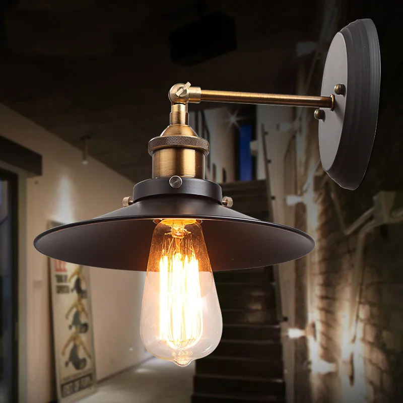 American Iron Retro Dining Room Balcony Bedroom Wall Lamp light Lighting Simple Atmosphere Study Bathroom Antique Luminaria 22cm