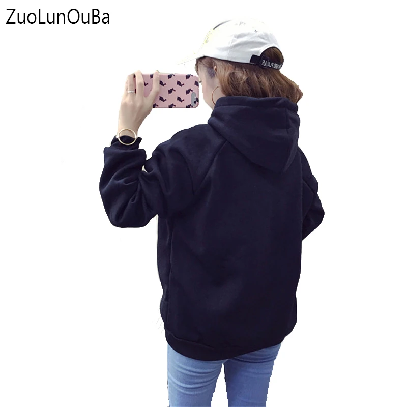 Женская флисовая толстовка Zuolunouba черная Повседневная Толстовка с капюшоном и