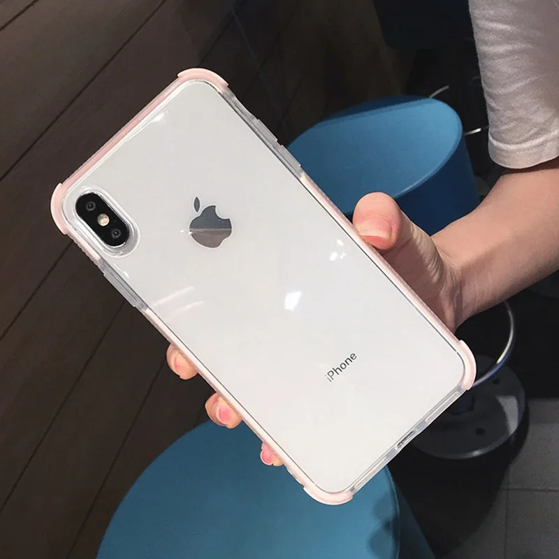 Lovebay противоударный чехол для iPhone X 7 8 6 6S Plus XR XS Max Прозрачный Красочный силиконовый мягкий чехол для телефона TPU прозрачная задняя крышка - Цвет: Pink