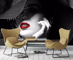 На заказ обои черный и белый контрастный цвет красные губы современный минималистичный модный ТВ диван фон 3d обои