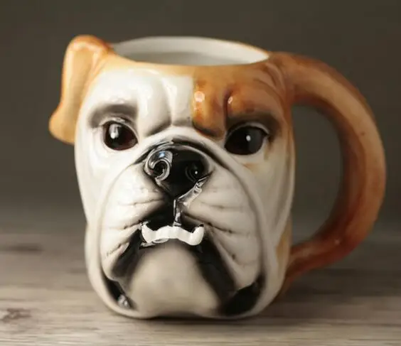 

Tea coffee mugs ceramic 3D Cartoon Bulldog milk mugs home decor crafts room wedding decoration porcelain figurine animal cup