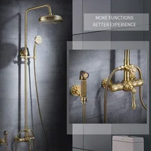 Shower Faucets Luxury Brass Rain Shower Set Dural Handle Wall Mount Gold Bathroom Faucet With Slide Bar Bathtub Faucet 88316 Shower Faucets Luxury Brass Rain Shower Set Dural Handle Wall Mount Gold Bathroom Faucet With Slide Bar Bathtub Faucet 88316