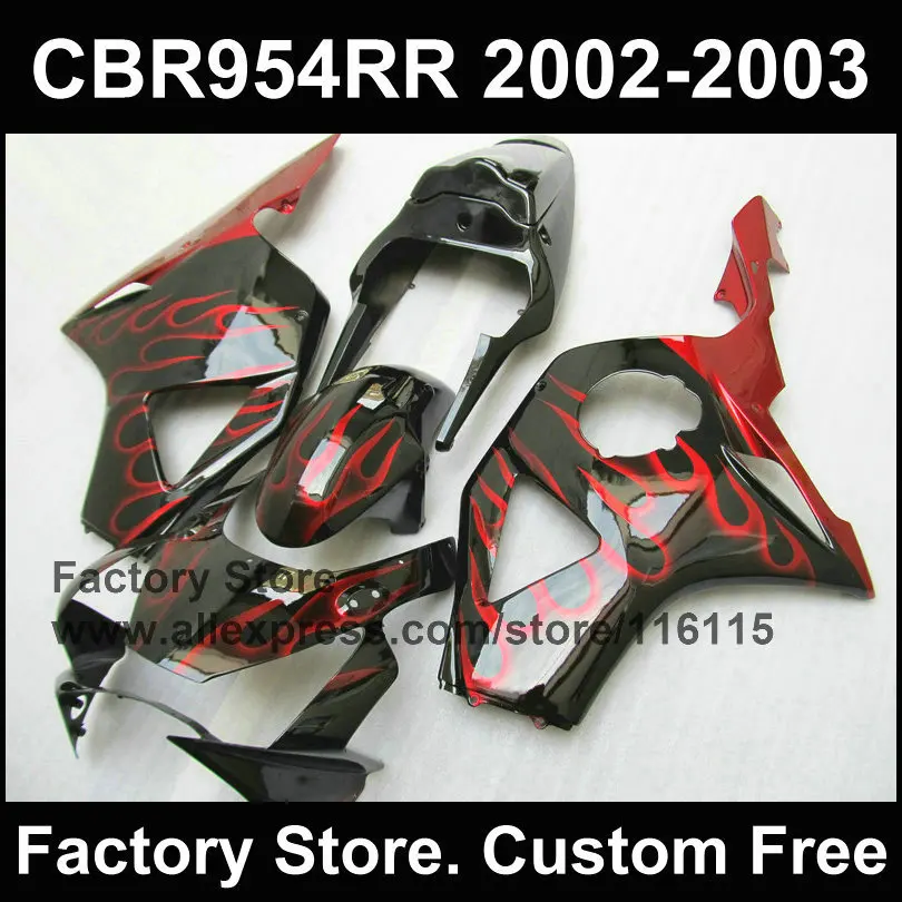 Глянцевые черные Обтекатели с красным пламенем для CBR 900RR 2002 2003 fireblade ABS обтекатели