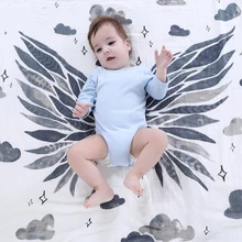 Organic cotton gauze baby blankets angel wings baby bath towel newborn swaddle wrap cotton infant baby blankets towels 2 layers