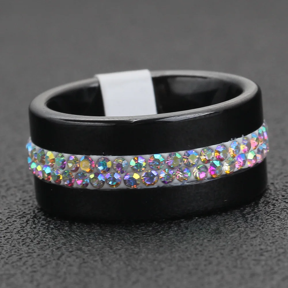 Женское кольцо NIBA черное/белое керамическое шириной 10 мм с кристаллом ABColor|rings for