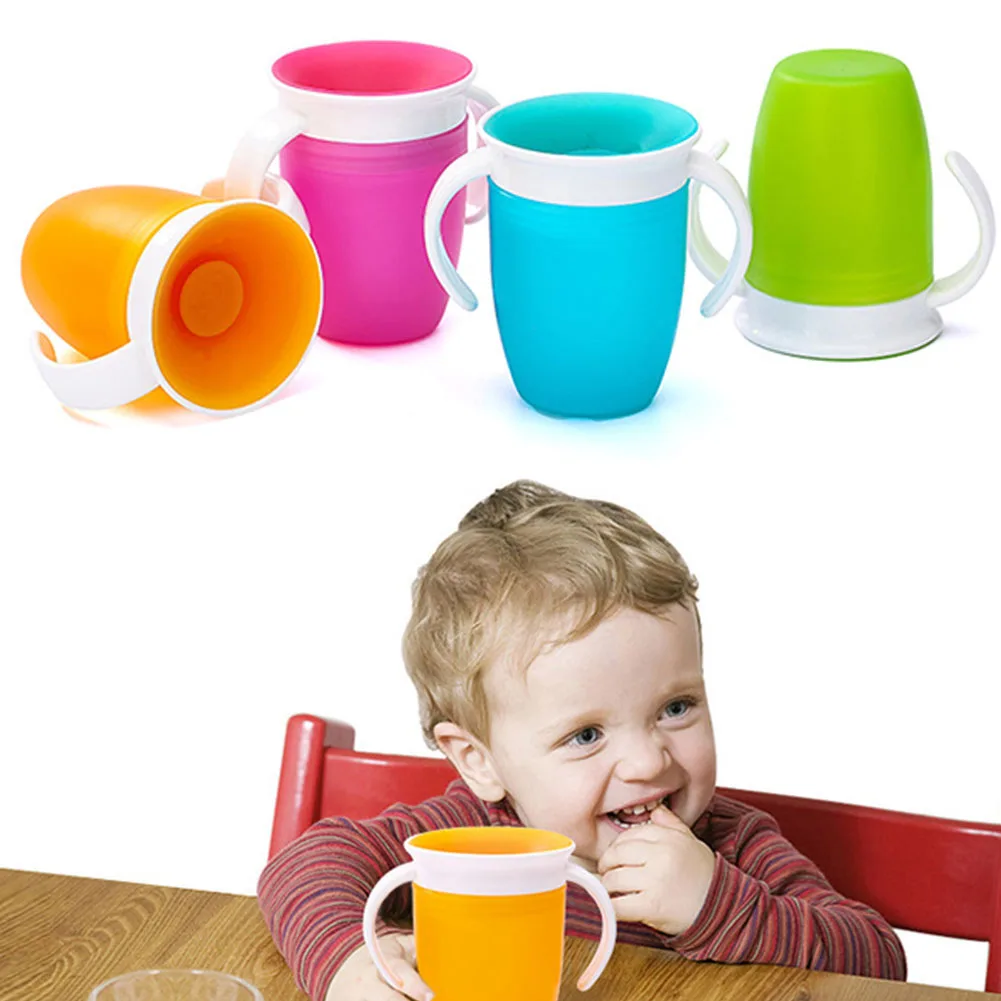 

Flip Lid Leakproof Drinking Safe Feeding Trainning 360 Degrees Rotated Cup With Double Handle Water Bottle Infant