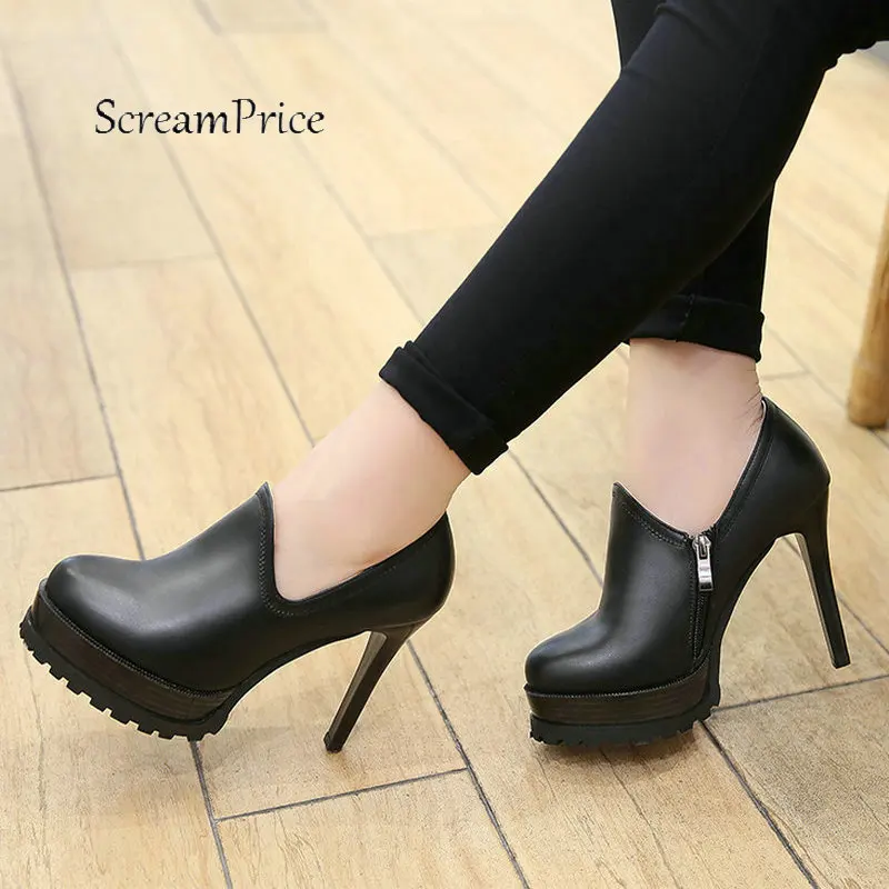 

Women Sexy Thin High Heel With Side Zipper Pumps Fashion Comfort Platform Dress Shoes Black Red
