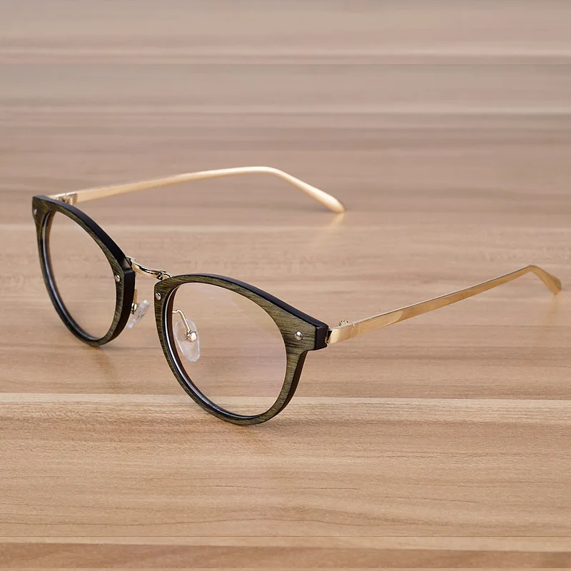 Ретро очки для коррекции зрения в оправе с прозрачными линзами деревянные Имитация Круглые винтажные металлические очки оправы для очков для женщин и мужчин