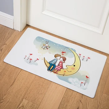 

Lovely Cartoon Couple Home Decor Carpet Print Floor Mats Kitchen Bathroom Non-slip Door Girl Mat 46*76 PVC Leather Carpets Rugs
