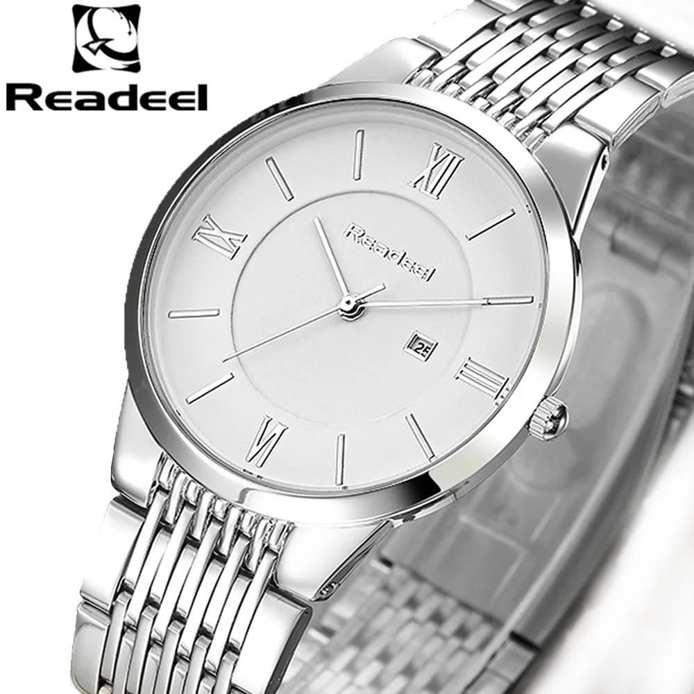 Readeel Quartz Ladies Wristwatch Casual Business Brand Luxury Waterproof Full Stainless Steel Watches Women Dress watches male | Наручные
