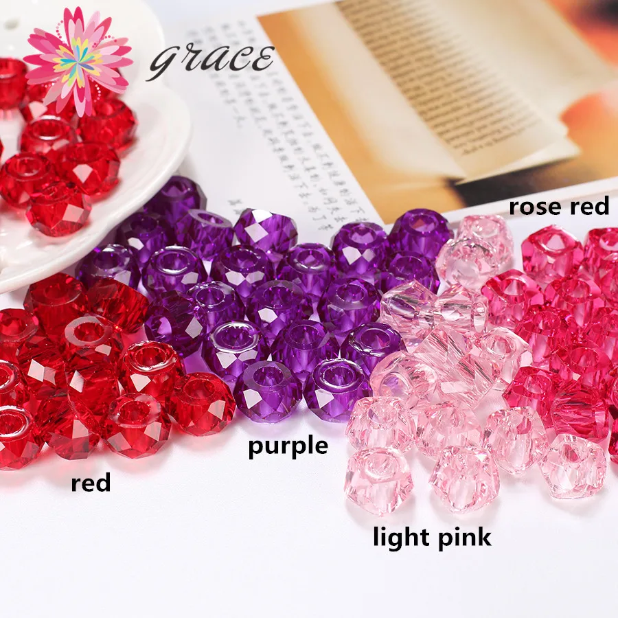 40pcs Glass Large Hole Mixed Spacers Fit Bracelet 14mm P427