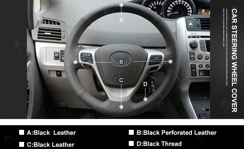 Toyota-Verso EZ Avensis Black Leather Auto Steering Wheel Cover
