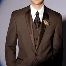 Изготовленные на заказ коричневые смокинги для жениха с закругленным воротником мужские свадебные костюмы(пиджак+ брюки+ галстук+ жилет/платье для мужчин свадебные/лучшие sutisw