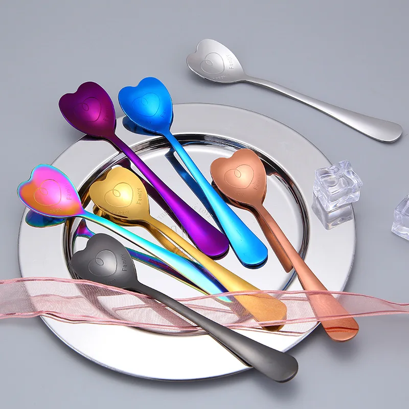 

Food Grade Stainless Steel Love Tea Spoon Couple Coffee Spoon Colorful Color Soup Spoon Kitchen Utensils Coffee Cup Accessories