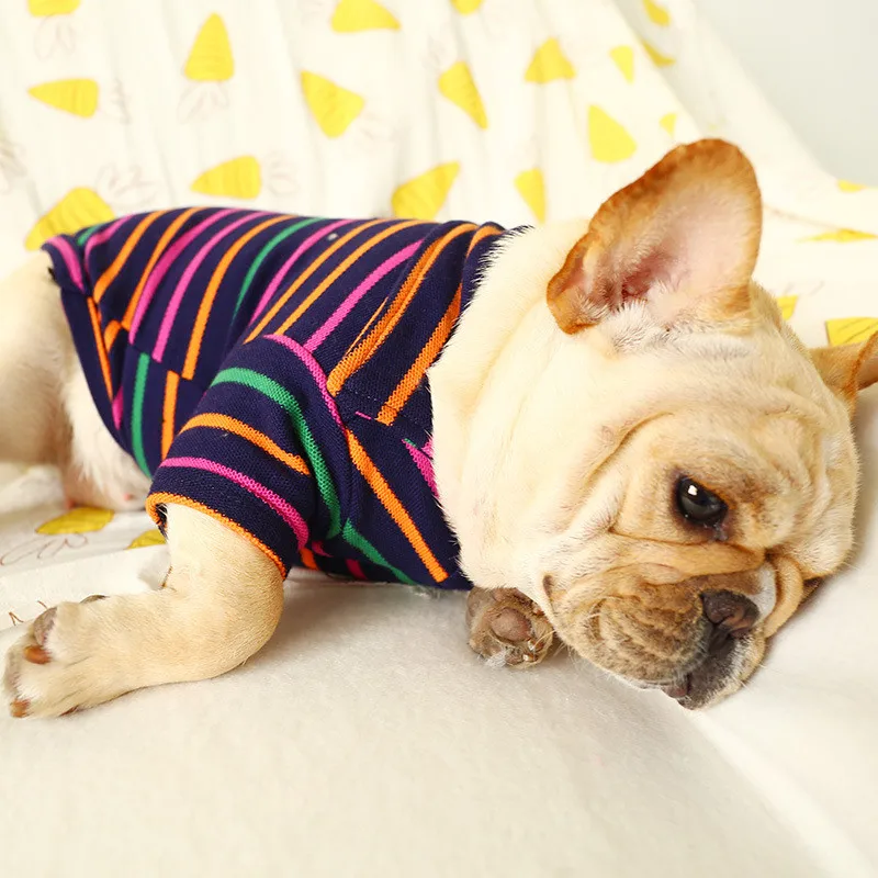 Одежда для собак с капюшоном в разноцветную полоску, толстовки поло для средних собак, французский Бульдог Keji, дышащая одежда для собак, S-XXL толстовки с капюшоном для собак
