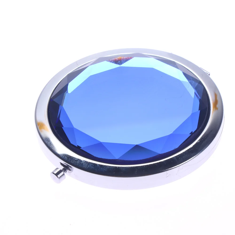 1 шт. портативное складное мини-зеркало с кристаллами, компактное металлическое косметическое карманное зеркало из нержавеющей стали, инструменты для макияжа, аксессуары - Цвет: blue