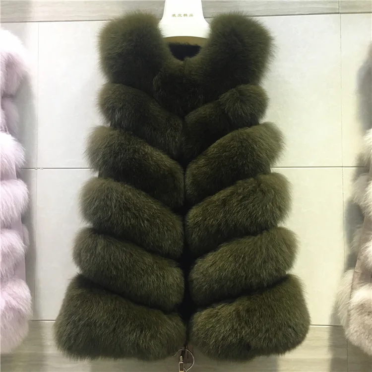 70 см натуральный Лисий мех жилет женский натуральный Лисий мех пальто Длинная Куртка - Цвет: Армейский зеленый