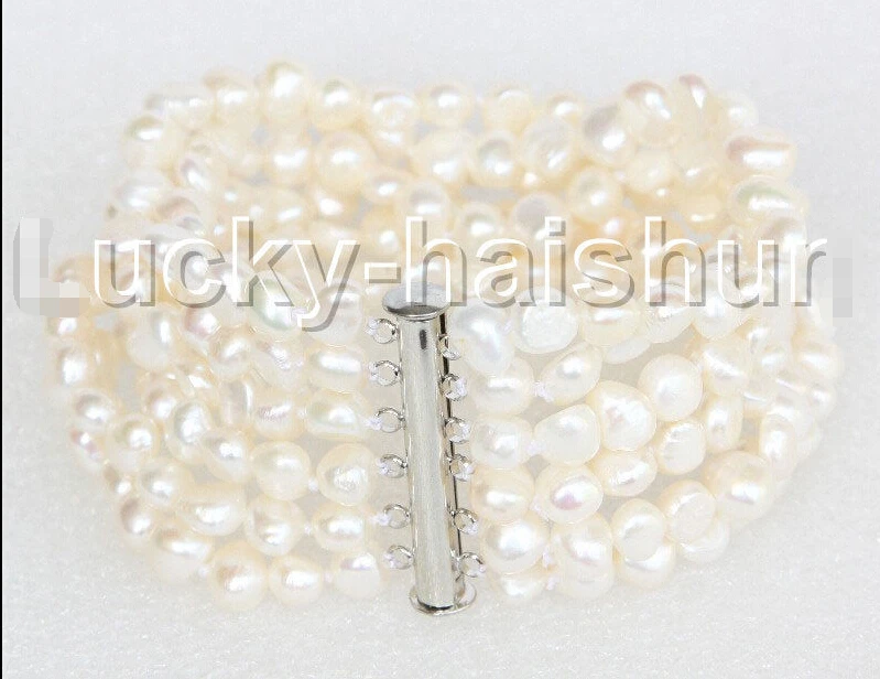 

8" 8mm 6row Baroque white pearls bracelet magnet clasp j11119@^Noble style Natural Fine jewe SHIPPING 6.2