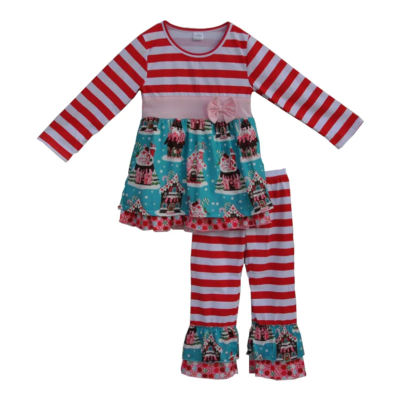 

2017 new year toddler girls outfits christmas kids clothing stripe tunic dress baby pants cute children clothing sets F113