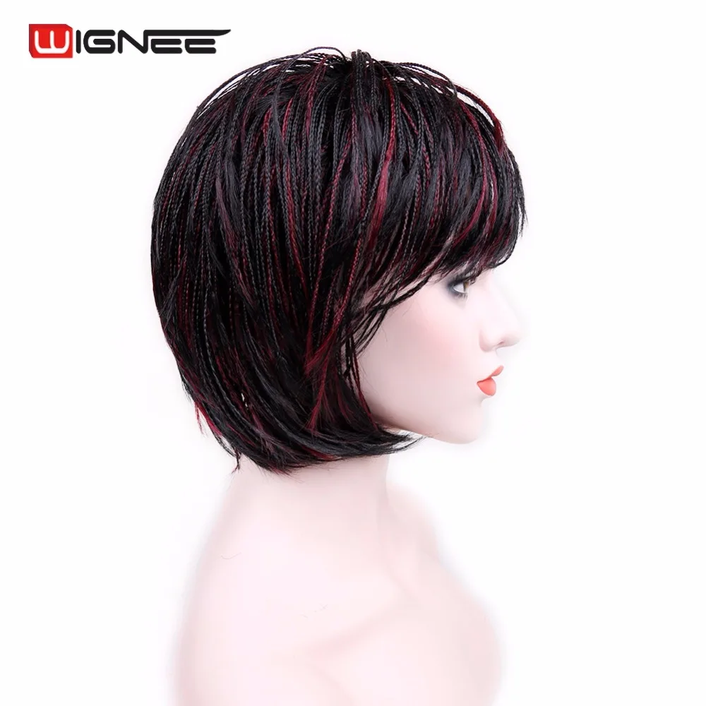 Парик Wignee из короткого синтетического волокна с челкой Плетеный парик косичками