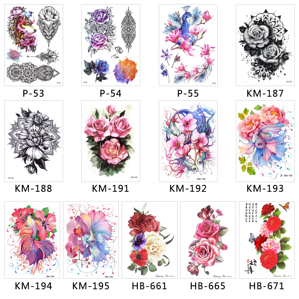 زهرة الطيور صائق 1 قطعة وهمية النساء الرجال DIY الحناء وشم على شكل رسوم للجسم تصميم HB556 فراشة شجرة فرع حية المؤقتة الوشم ملصق