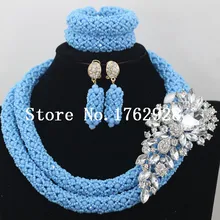 Последние Комплект синего цвета индийский Для женщин костюм комплект ювелирных изделий ручной работы африканских Кристалл Бусины Цепочки и ожерелья комплект