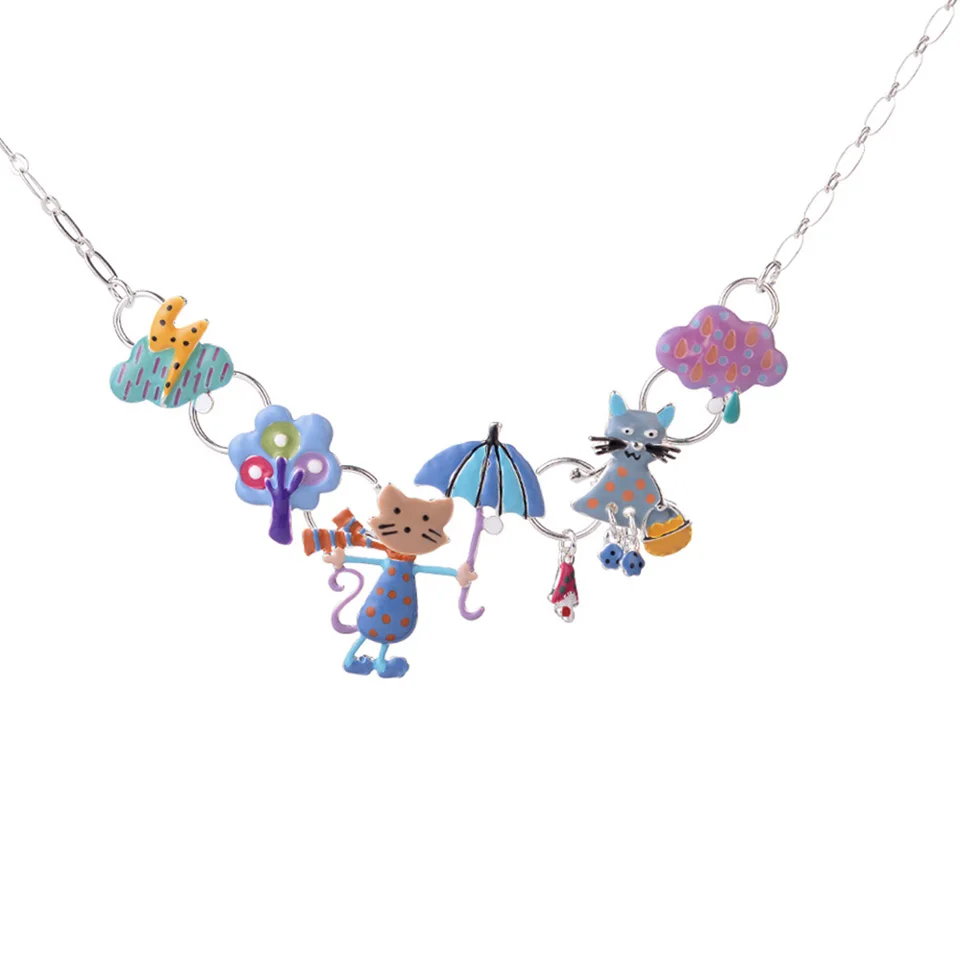 Красочные эмалированные Чокеры ожерелье s для женщин массивные модные Животные Кошки сплав дерево облако Женское Ожерелье Винтаж лучшее