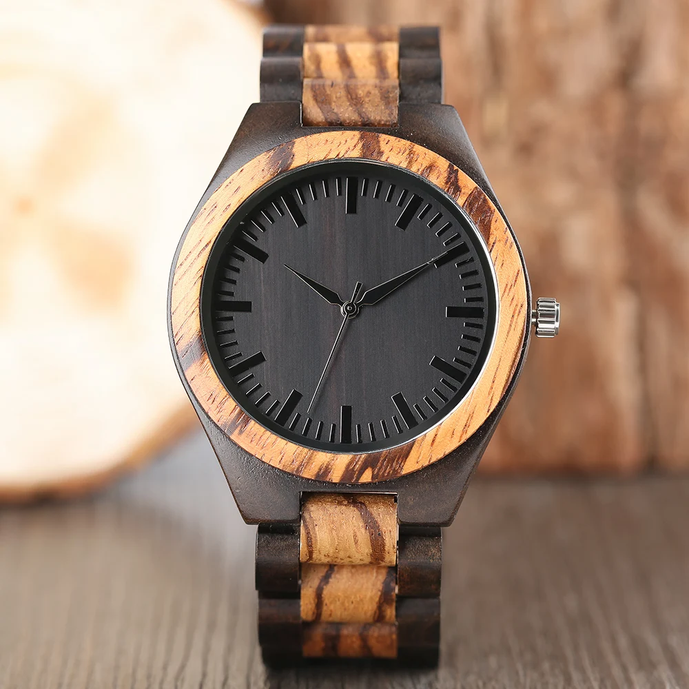 

Mens Watches Top Brand Luxury Hot Sale Vintage Analog Quartz Handmade Walnut Zebra Full Bamboo Wood WristWatch Bracelet Clasp