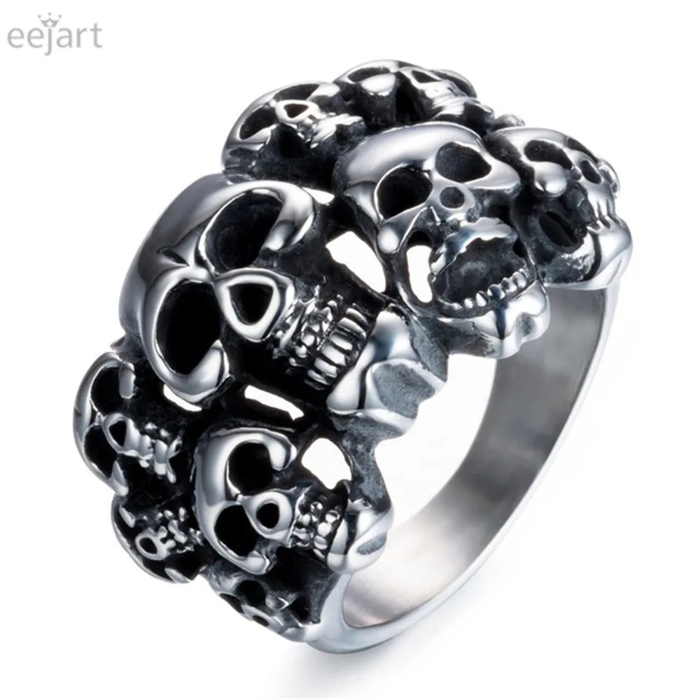 

Punk Many Skull Head Biker Ring 316L Stainless Steel Jewelry Classic Vintage Skull Motor Biker Men Ring